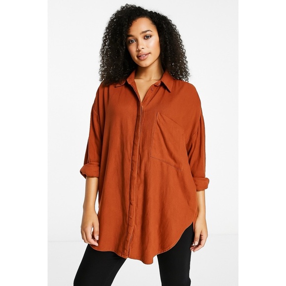 ASOS DESIGN Women’s Oversized Linen Blend Rust Button-Down Shirt Size 18 Fall - Picture 1 of 9